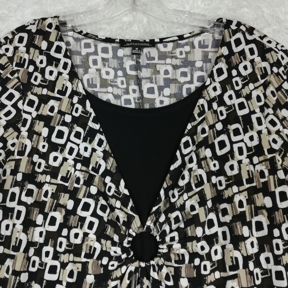 Notations Womens Dress Midi Geometric Print Black White Short Sleeve Keyhole M - Picture 8 of 11